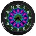 Star Of Leaves, Abstract Magenta Green Forest Wall Clock (Black) Star Of Leaves, Abstract Magenta Green Forest Wall Clock (Black)