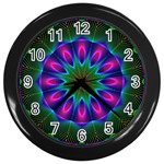 Star Of Leaves, Abstract Magenta Green Forest Wall Clock (Black)