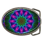 Star Of Leaves, Abstract Magenta Green Forest Belt Buckle (Oval) Star Of Leaves, Abstract Magenta Green Forest Belt Buckle (Oval)