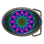 Star Of Leaves, Abstract Magenta Green Forest Belt Buckle (Oval)