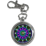 Star Of Leaves, Abstract Magenta Green Forest Key Chain Watch