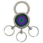 Star Of Leaves, Abstract Magenta Green Forest 3-Ring Key Chain Star Of Leaves, Abstract Magenta Green Forest 3-Ring Key Chain