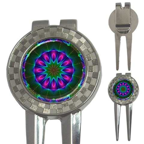 Star Of Leaves, Abstract Magenta Green Forest Golf Pitchfork & Ball Marker from ArtsNow.com Front