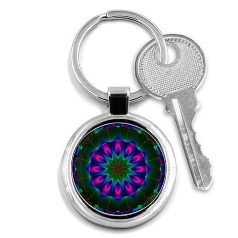 Star Of Leaves, Abstract Magenta Green Forest Key Chain (Round) from ArtsNow.com Front