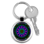 Star Of Leaves, Abstract Magenta Green Forest Key Chain (Round)