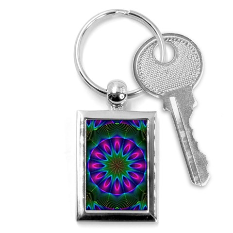 Star Of Leaves, Abstract Magenta Green Forest Key Chain (Rectangle) from ArtsNow.com Front