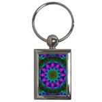 Star Of Leaves, Abstract Magenta Green Forest Key Chain (Rectangle)