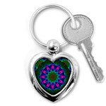 Star Of Leaves, Abstract Magenta Green Forest Key Chain (Heart)