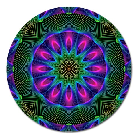 Star Of Leaves, Abstract Magenta Green Forest Magnet 5  (Round) from ArtsNow.com Front