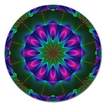 Star Of Leaves, Abstract Magenta Green Forest Magnet 5  (Round)