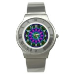 Star Of Leaves, Abstract Magenta Green Forest Stainless Steel Watch (Slim) Star Of Leaves, Abstract Magenta Green Forest Stainless Steel Watch (Slim)