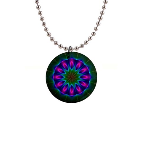 Star Of Leaves, Abstract Magenta Green Forest Button Necklace from ArtsNow.com Front