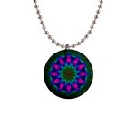 Star Of Leaves, Abstract Magenta Green Forest Button Necklace