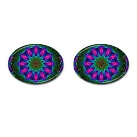 Star Of Leaves, Abstract Magenta Green Forest Cufflinks (Oval) from ArtsNow.com Front(Pair)