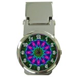 Star Of Leaves, Abstract Magenta Green Forest Money Clip with Watch Star Of Leaves, Abstract Magenta Green Forest Money Clip with Watch
