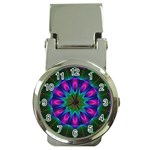 Star Of Leaves, Abstract Magenta Green Forest Money Clip with Watch