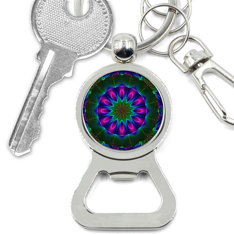 Star Of Leaves, Abstract Magenta Green Forest Bottle Opener Key Chain from ArtsNow.com Front