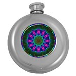Star Of Leaves, Abstract Magenta Green Forest Hip Flask (Round) Star Of Leaves, Abstract Magenta Green Forest Hip Flask (Round)