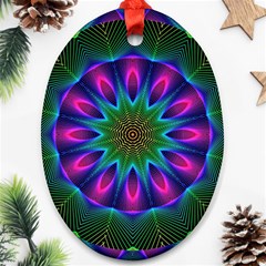 Star Of Leaves, Abstract Magenta Green Forest Oval Ornament (Two Sides) from ArtsNow.com Front