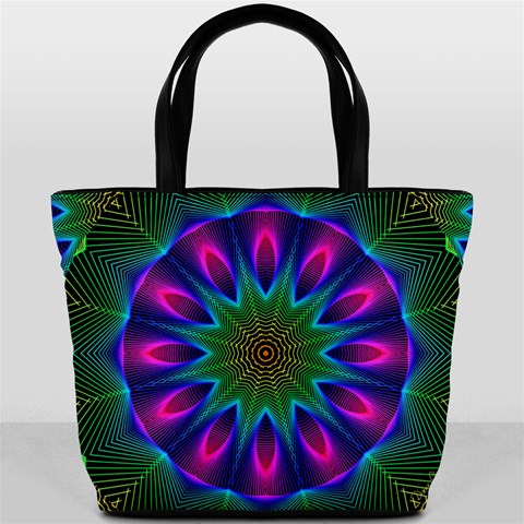 Star Of Leaves, Abstract Magenta Green Forest Bucket Handbag from ArtsNow.com Front