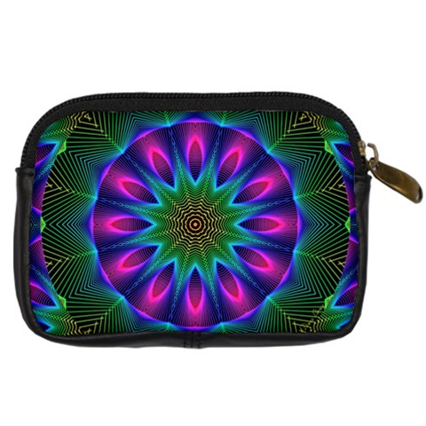 Star Of Leaves, Abstract Magenta Green Forest Digital Camera Leather Case from ArtsNow.com Back