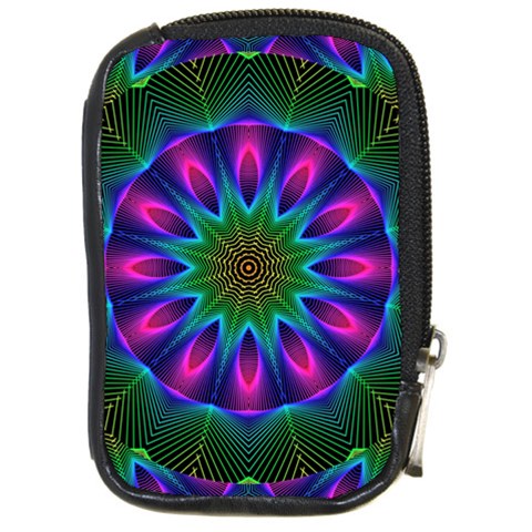 Star Of Leaves, Abstract Magenta Green Forest Compact Camera Leather Case from ArtsNow.com Front