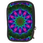 Star Of Leaves, Abstract Magenta Green Forest Compact Camera Leather Case