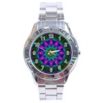 Star Of Leaves, Abstract Magenta Green Forest Stainless Steel Watch Star Of Leaves, Abstract Magenta Green Forest Stainless Steel Watch