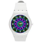 Star Of Leaves, Abstract Magenta Green Forest Plastic Sport Watch (Medium)