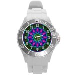 Star Of Leaves, Abstract Magenta Green Forest Plastic Sport Watch (Large) Star Of Leaves, Abstract Magenta Green Forest Plastic Sport Watch (Large)