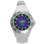 Star Of Leaves, Abstract Magenta Green Forest Plastic Sport Watch (Large)