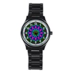 Star Of Leaves, Abstract Magenta Green Forest Sport Metal Watch (Black) Star Of Leaves, Abstract Magenta Green Forest Sport Metal Watch (Black)