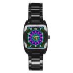 Star Of Leaves, Abstract Magenta Green Forest Stainless Steel Barrel Watch Star Of Leaves, Abstract Magenta Green Forest Stainless Steel Barrel Watch