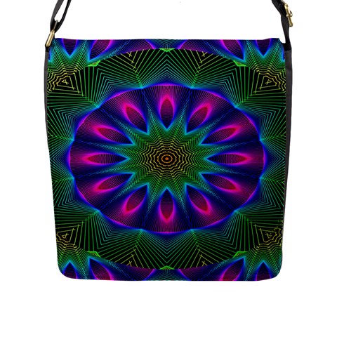 Star Of Leaves, Abstract Magenta Green Forest Flap Closure Messenger Bag (Large) from ArtsNow.com Front