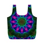 Star Of Leaves, Abstract Magenta Green Forest Reusable Bag (M)