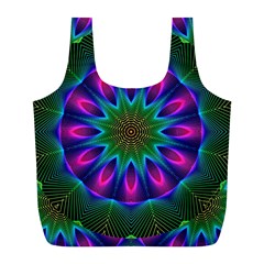 Star Of Leaves, Abstract Magenta Green Forest Reusable Bag (L) from ArtsNow.com Back