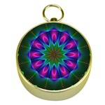 Star Of Leaves, Abstract Magenta Green Forest Gold Compass