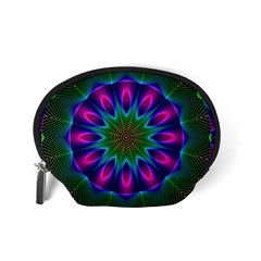 Star Of Leaves, Abstract Magenta Green Forest Accessories Pouch (Small) from ArtsNow.com Back