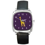 Purple Roller Skating Cute Cartoon Giraffe Square Leather Watch