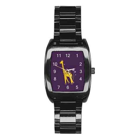 Purple Roller Skating Cute Cartoon Giraffe Stainless Steel Barrel Watch from ArtsNow.com Front