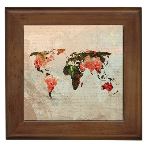 Vintageworldmap1200 Framed Ceramic Tile from ArtsNow.com Front