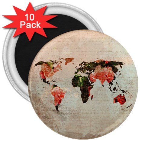 Vintageworldmap1200 3  Button Magnet (10 pack) from ArtsNow.com Front