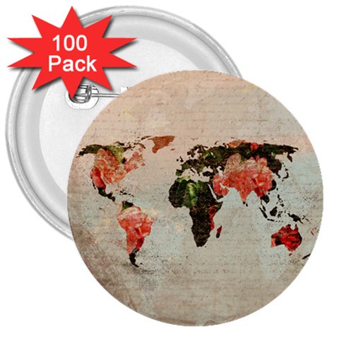 Vintageworldmap1200 3  Button (100 pack) from ArtsNow.com Front