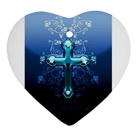 Glossy Blue Cross Live Wp 1 2 S 307x512 Heart Ornament (Two Sides) from ArtsNow.com Front