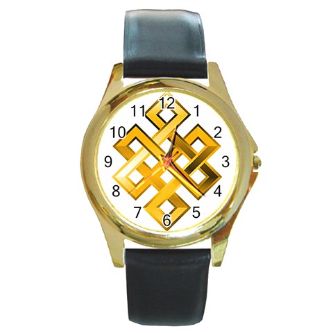 Endless Knot gold Round Gold Metal Watch from ArtsNow.com Front