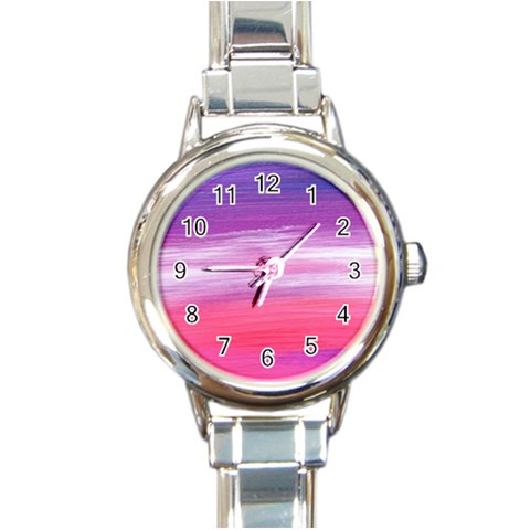 Abstract In Pink & Purple Round Italian Charm Watch from ArtsNow.com Front