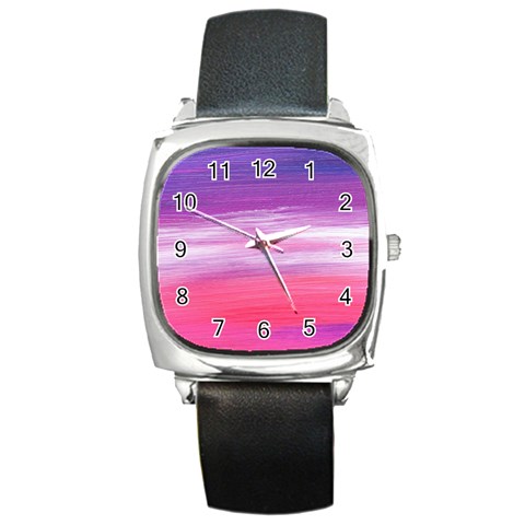 Abstract In Pink & Purple Square Leather Watch from ArtsNow.com Front