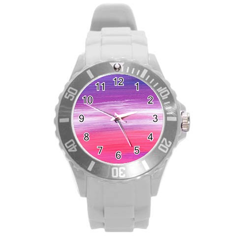 Abstract In Pink & Purple Plastic Sport Watch (Large) from ArtsNow.com Front