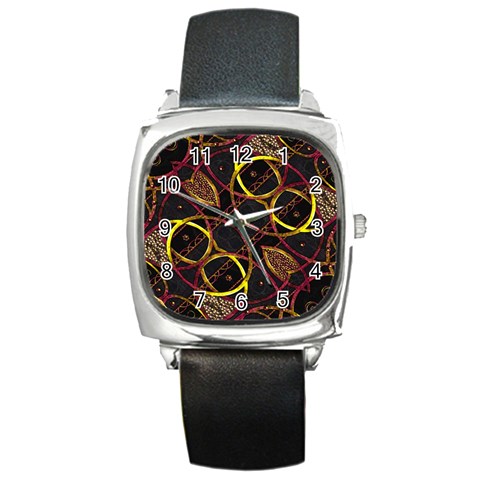 Luxury Futuristic Ornament Square Leather Watch from ArtsNow.com Front