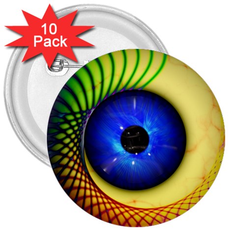 Eerie Psychedelic Eye 3  Button (10 pack) from ArtsNow.com Front